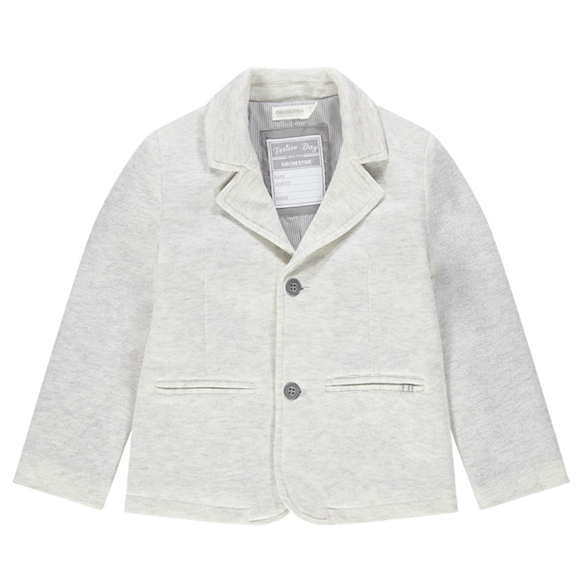 Americana de punto gris jaspeado con forro de rayas 