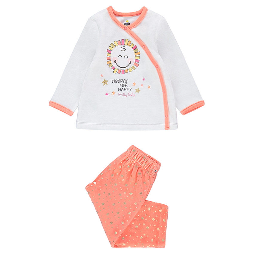 Pijama de terciopelo con ©Smiley bordado y estampado 