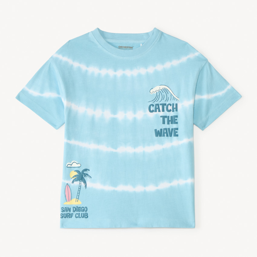 Camiseta de manga corta con estampado tie dye de surf para niño 