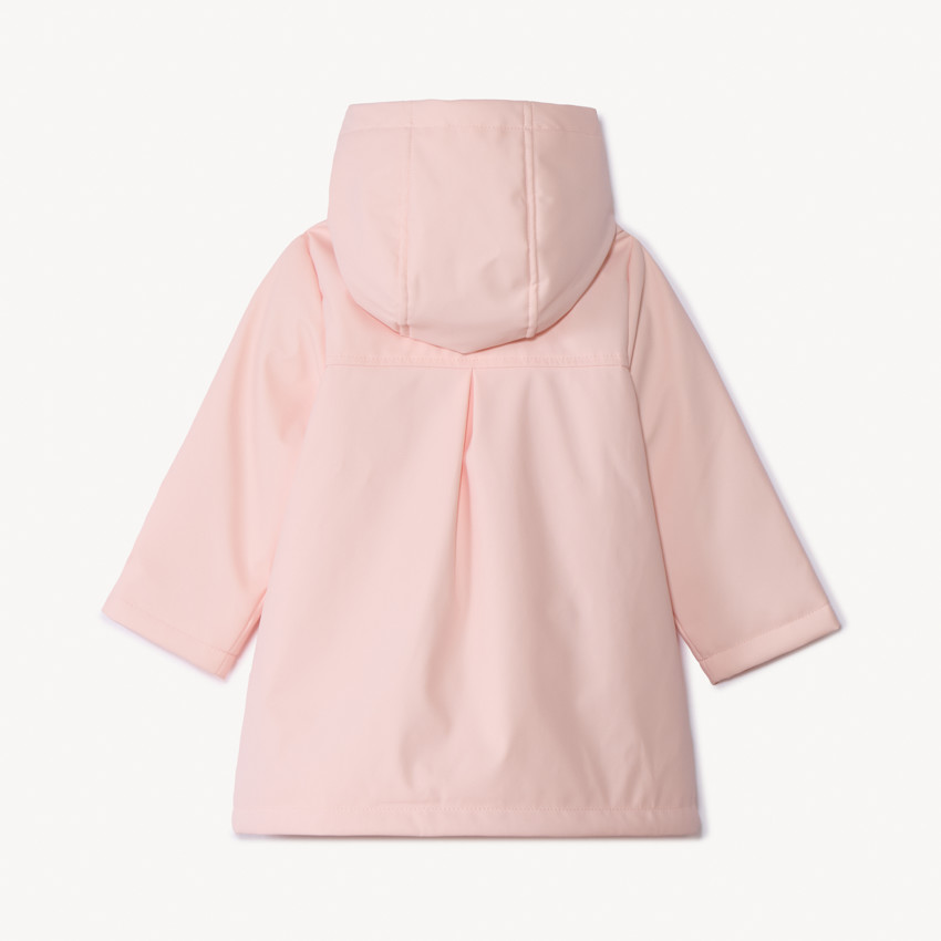 Parka de goma lisa rosa con capucha desmontable para bebé niña 