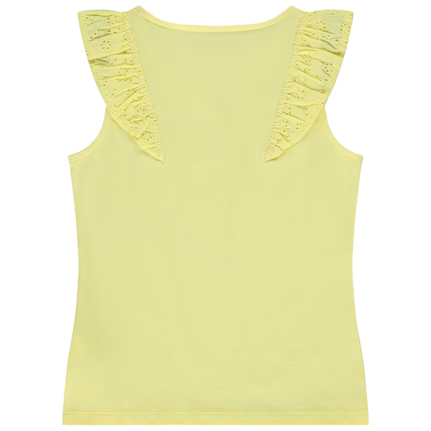 Camiseta sin mangas con volantes en bordado inglés para niña 