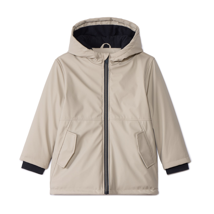Parka de goma con capucha y forro de micropolar para niño. 