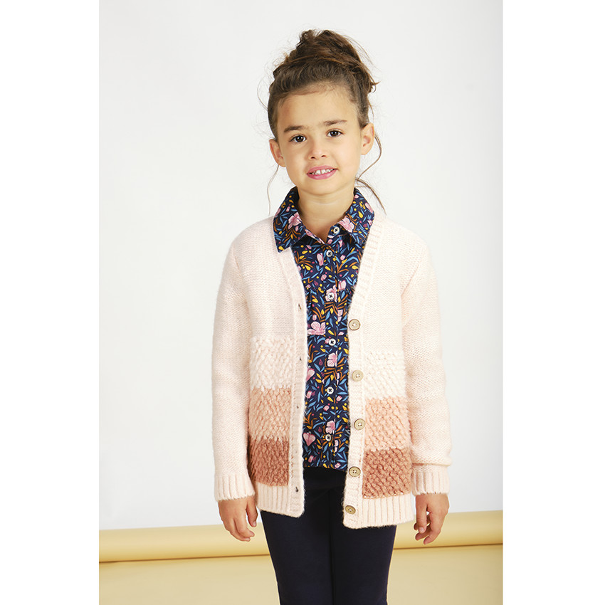 Chaleco largo de punto para niña con inserciones de borreguito 