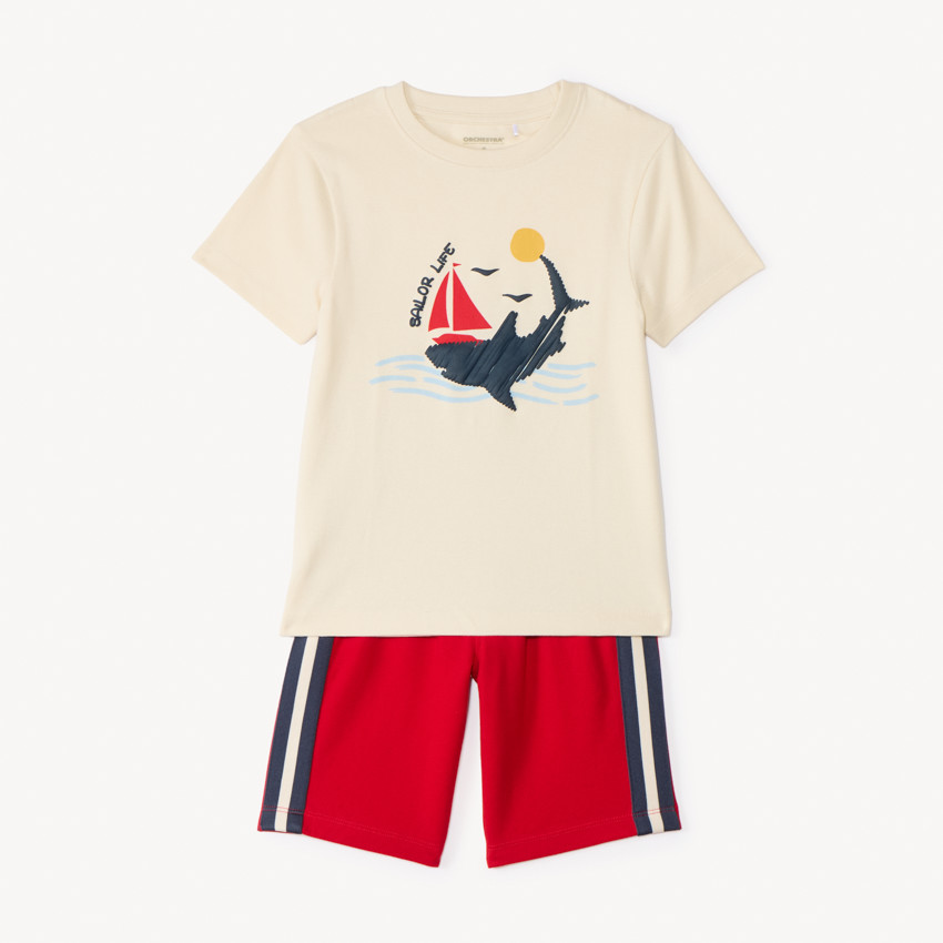 Conjunto de camiseta de manga corta + pantalón corto con diseño para niño 