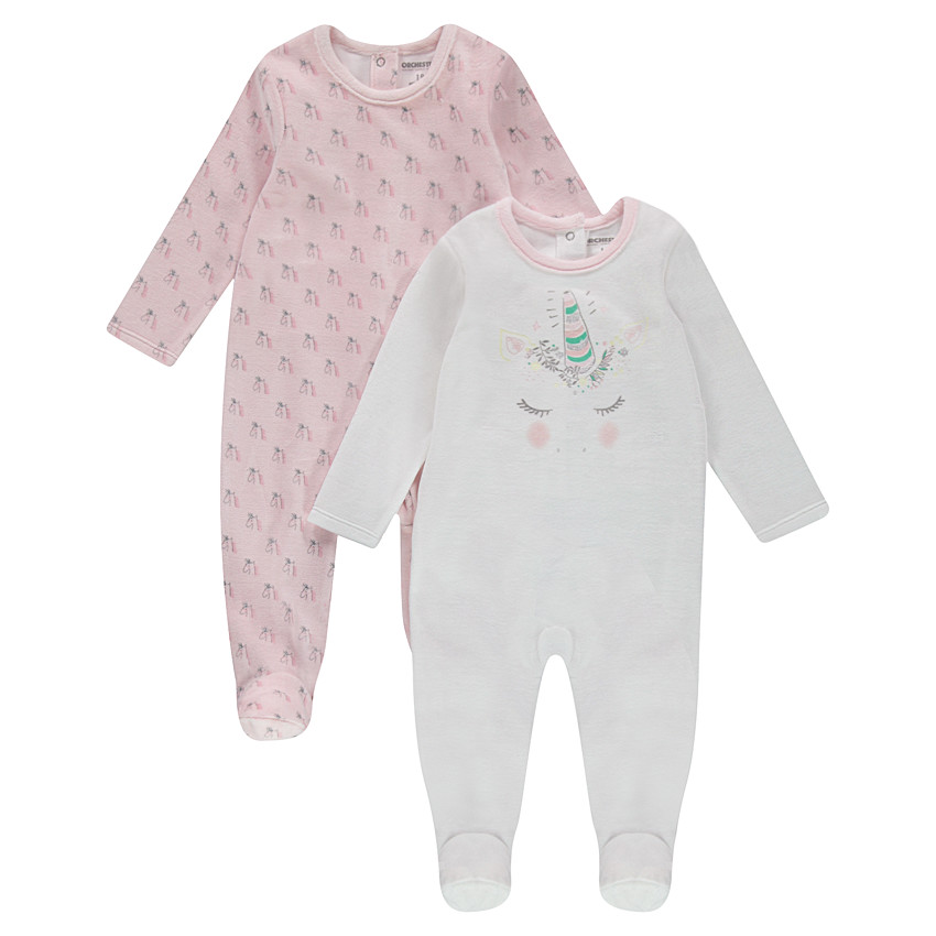 Juego de 2 pijamas de terciopelo liso/con unicornio estampados 