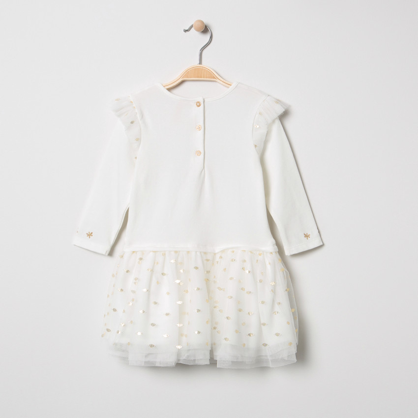 Vestido de manga larga de dos materiales con unicornio brillante y tul.  Additional Vestido de manga larga de dos materiales con unicornio brillante y tul.