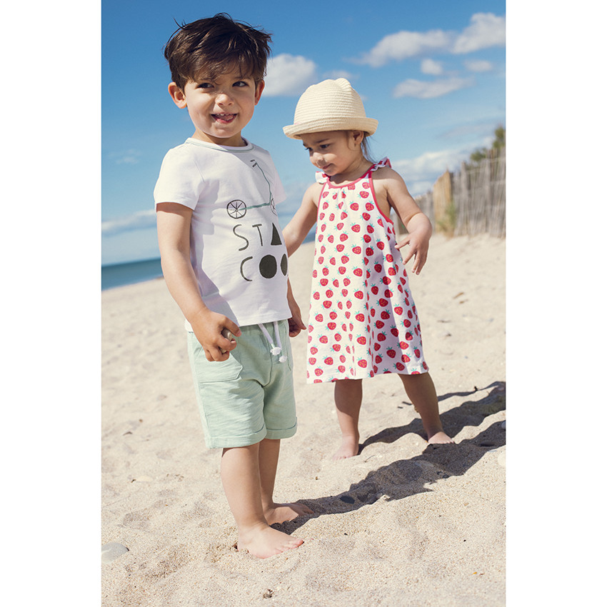 Vestido impreso con tirantes con volante para bebé niña 