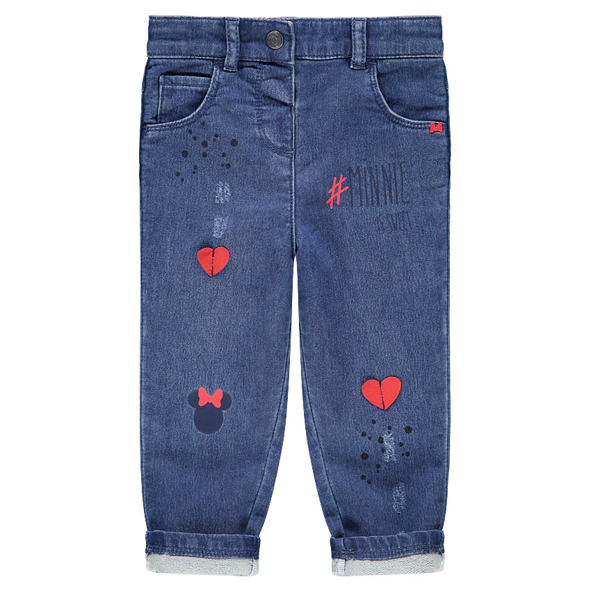 Vaqueros con efecto desgastado, corazones y Minnie  ©Disney 