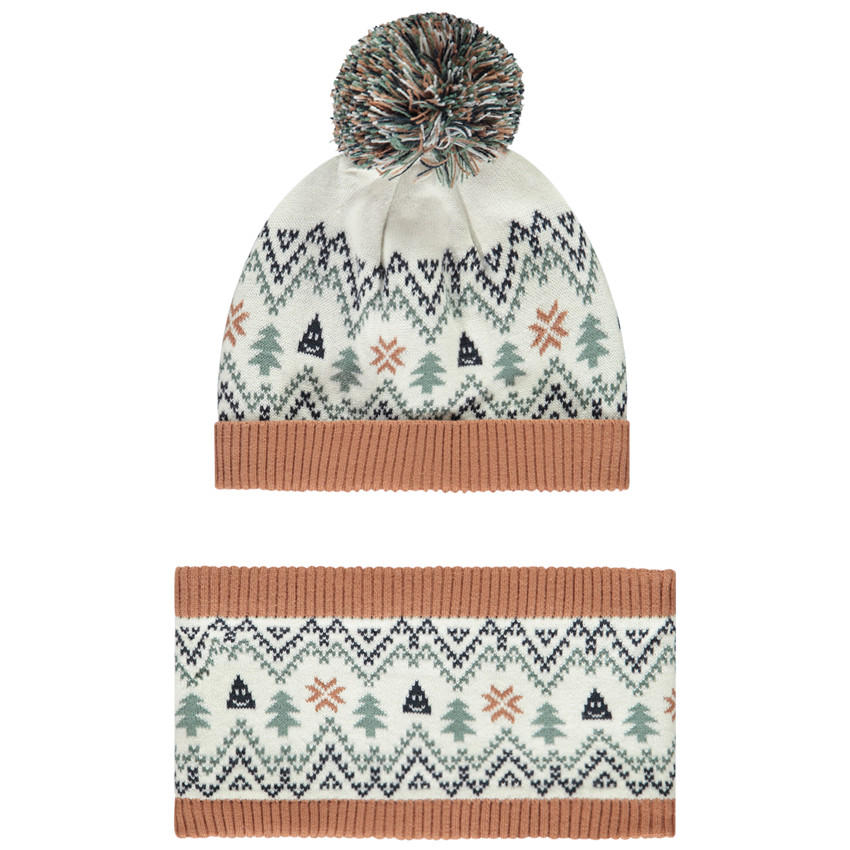 Conjunto gorro y bufanda de punto jacquard con motivos de abetos para bebé niño  Additional Conjunto gorro y bufanda de punto jacquard con motivos de abetos para bebé niño