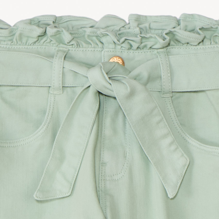 Pantalón paperbag liso con lazo para niña 