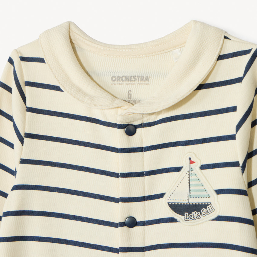 Pijama de rayas con cuello marinero para bebé niño 