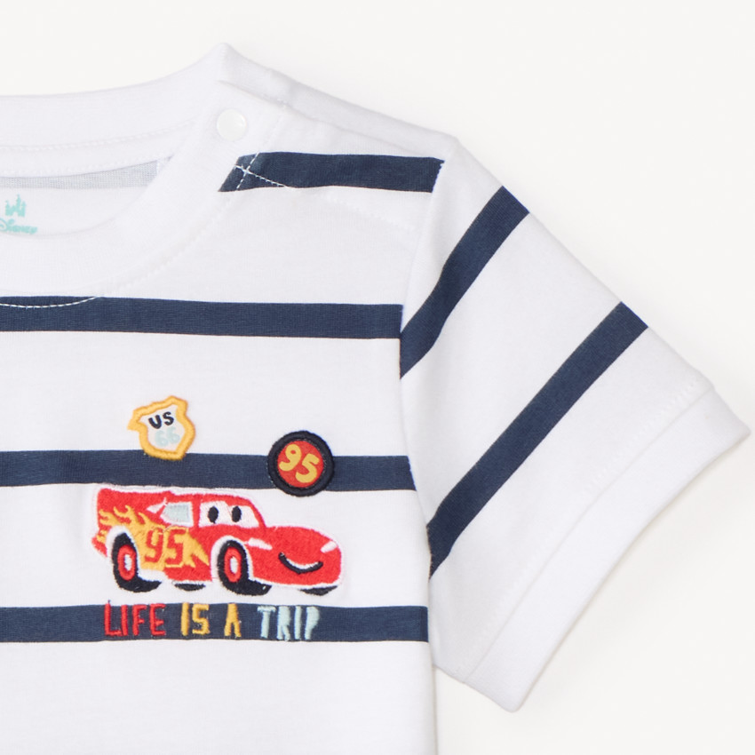 Camiseta de manga corta a rayas con bordado de Flash McQueen de Disney-Pixar para bebé niño. 