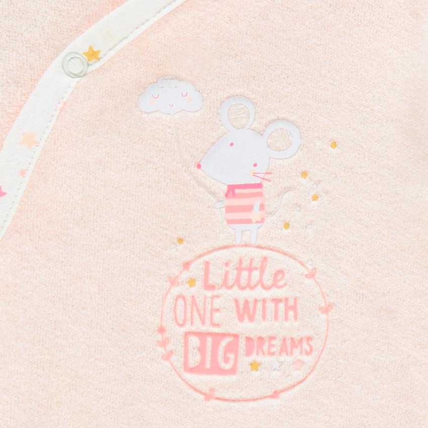 Conjunto de nacimiento con pelele rosa, body estampado y babero 