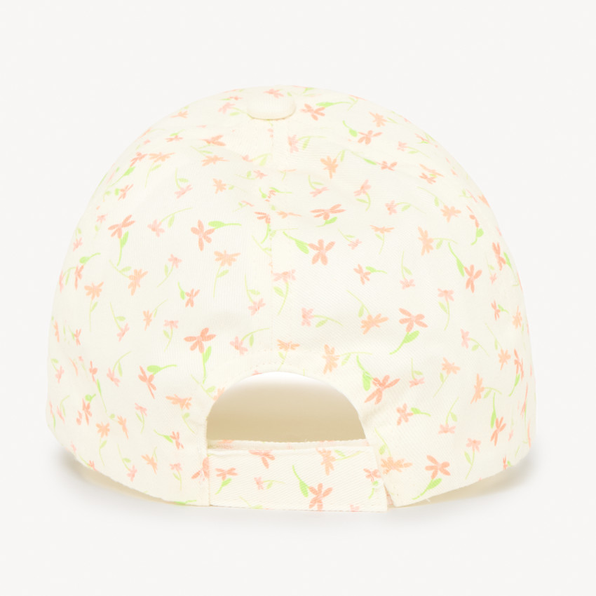 Gorra de twill con estampado de flores y bordado "Jolie" para niña. 
