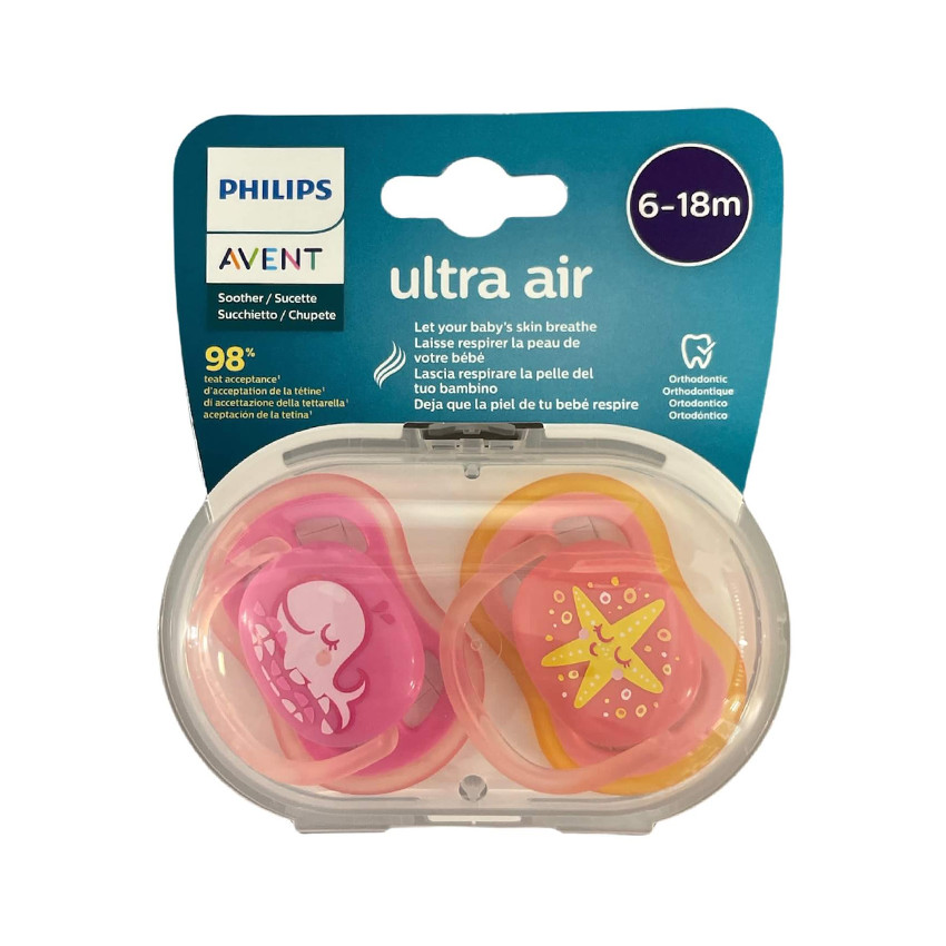Lot de 2 sucettes silicone Ultra Air 6-18M étoile/baleine 