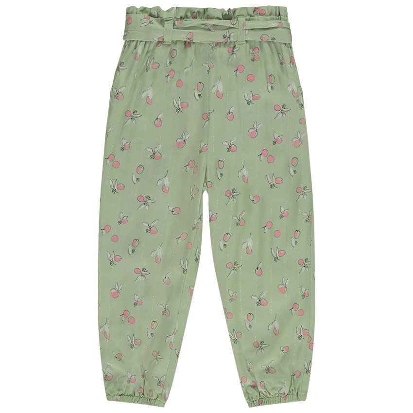 Pantalón estampado melocotón con cinturón para bebé niña 