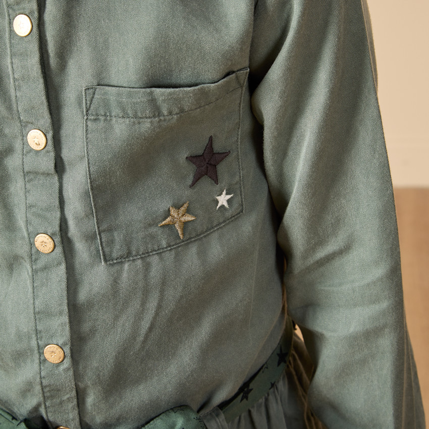 Vestido de manga larga estilo camisa con cinturón para niña 