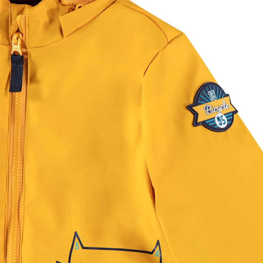 Parka de goma amarilla con forro de punto de rayas 