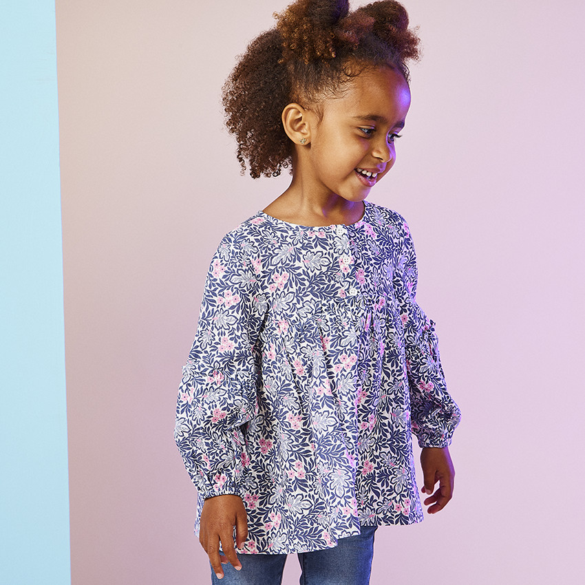 Túnica de manga larga con estampado de flores para niña 