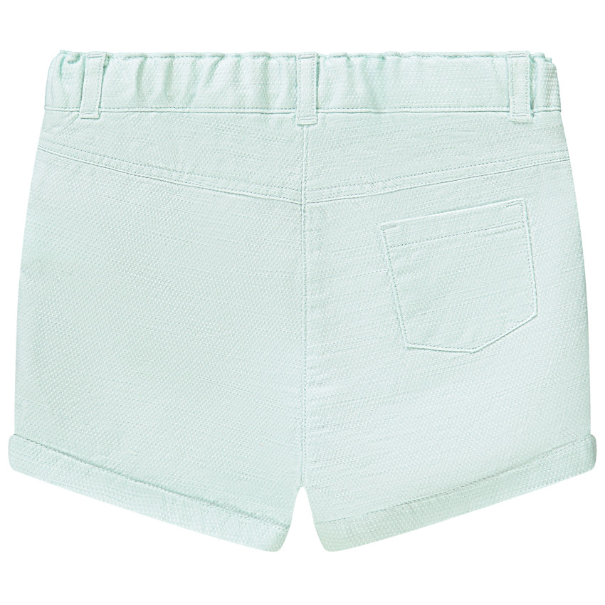 Short liso de tela fantasía con detalles de volantes para bebé niña 