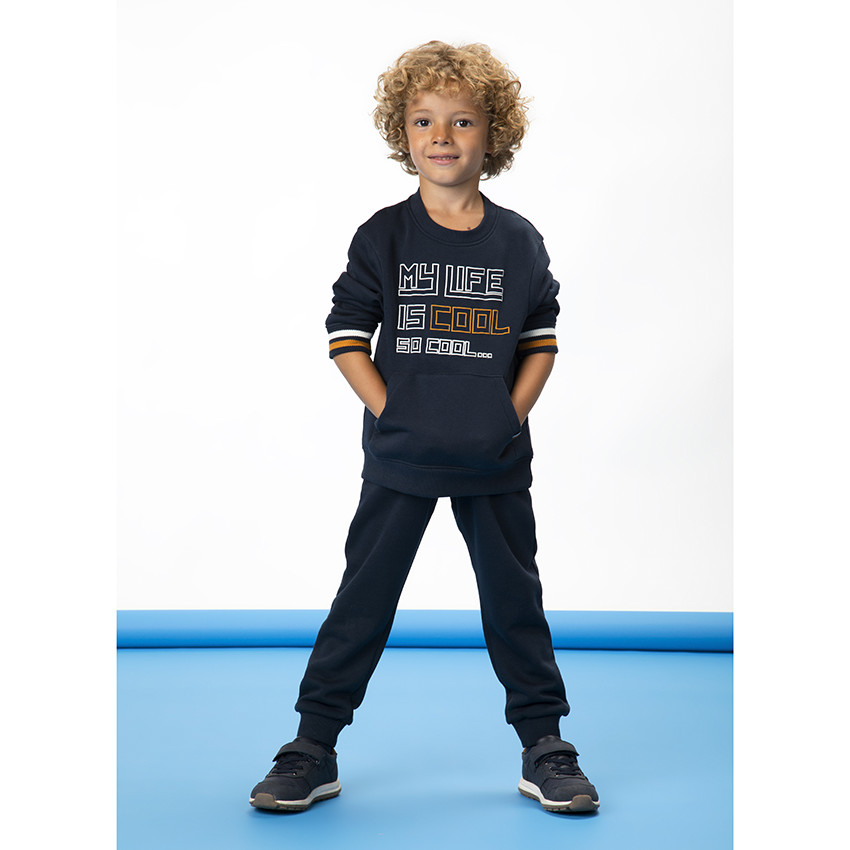 Conjunto de sudadera con bolsillo tipo canguro + pantalón de chándal liso para niño 