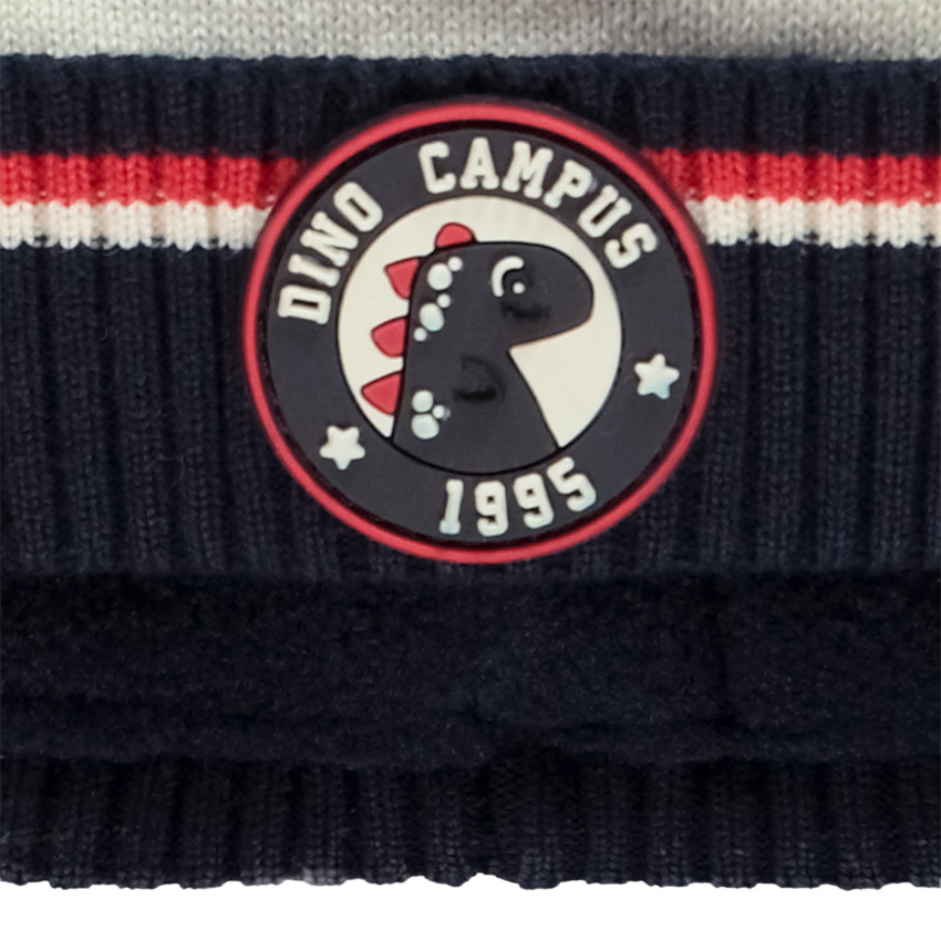Gorro de punto con forro y badge de dinosaurio para bebé niño 