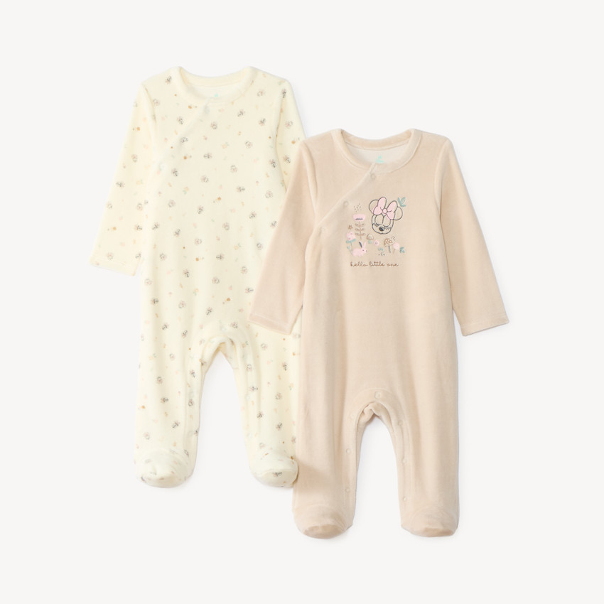 Conjunto de 2 peleles de terciopelo para bebé niña con motivos de Minnie Disney. 