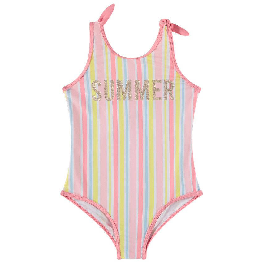 Maillot de baño 1 pieza rayado con print brillante niña 
