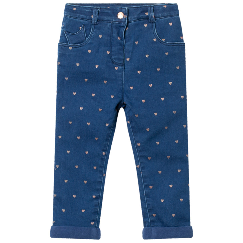 Vaquero forrado micropolar estampado corazones  all-over 