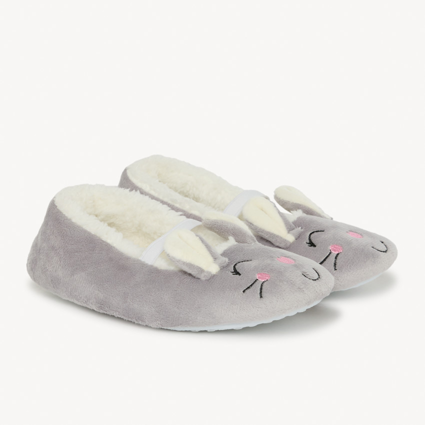 Zapatillas de terciopelo y sherpa para niña con diseño de conejo 