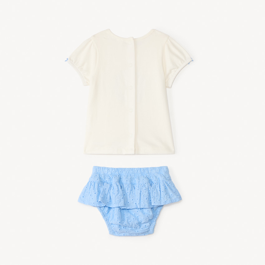 Conjunto de 2 piezas con bloomer de bordado inglés para niña. 
