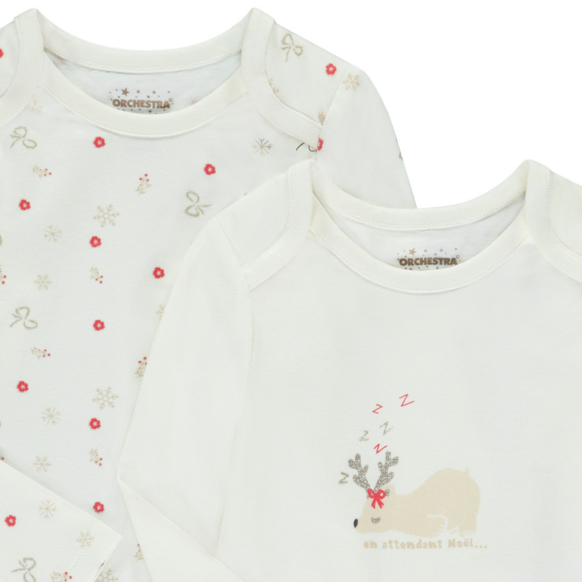 Lote de 2 bodies de Navidad de manga larga para bebé niña con diferentes aperturas según la edad 