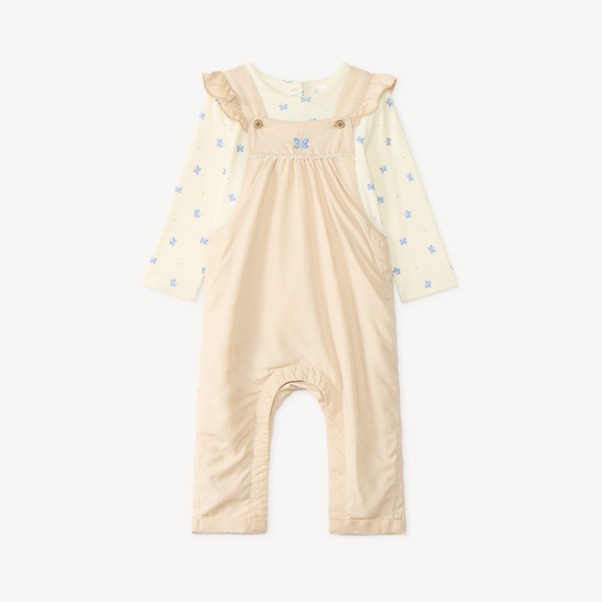 Conjunto de 2 piezas, peto y camiseta de manga larga con estampado de mariposas para niña bebé. 
