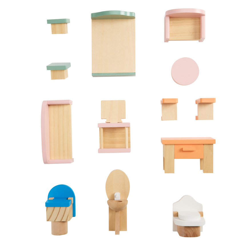 Casa de muñecas amueblada de madera 