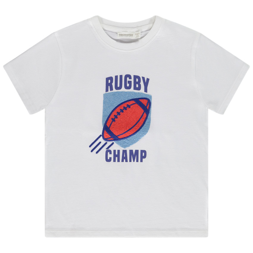 Camiseta manga corta con parche bordado de rugby para niño 