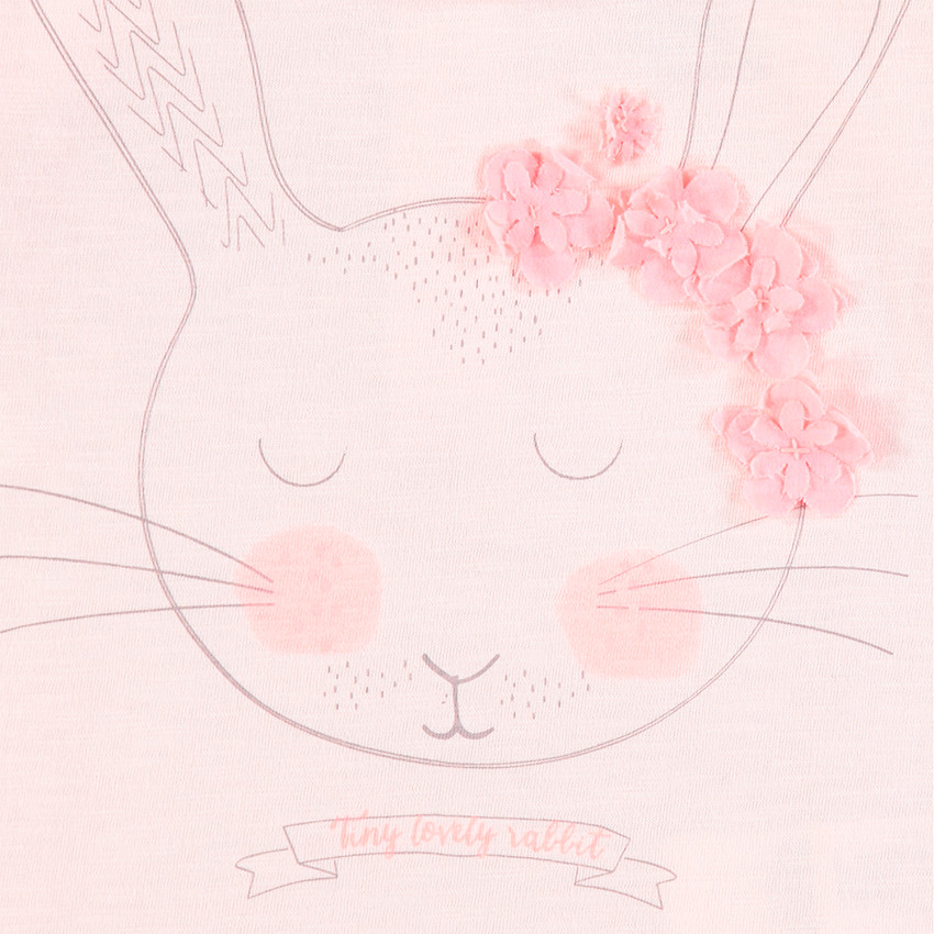 Camiseta de manga larga de punto con conejo estampado y flores de relieve 