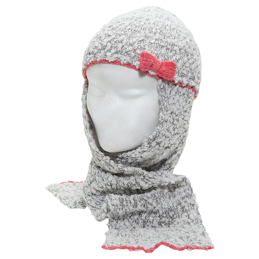 Gorro con bufanda de punto efecto popcorno con lazo que contrasta  Additional Gorro con bufanda de punto efecto popcorno con lazo que contrasta