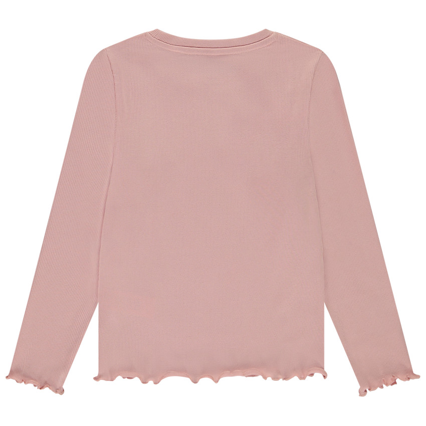 Camiseta de manga larga de punto de canalé con bordado de corazón dorado para niña 