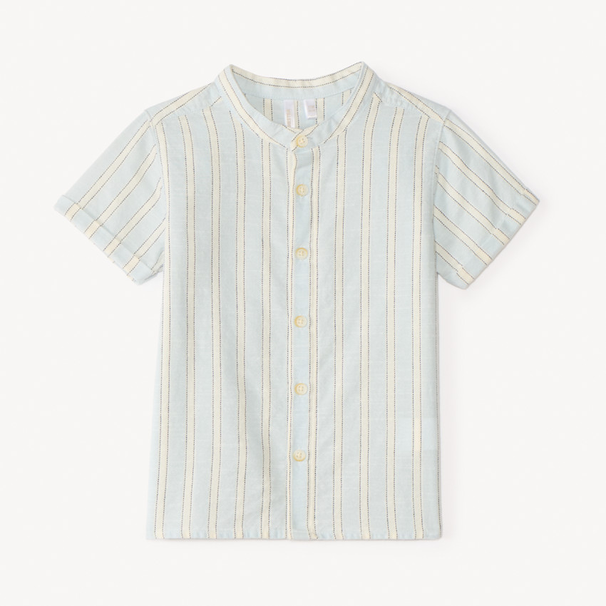 Camisa de manga corta con cuello mao a rayas para bebé niño 
