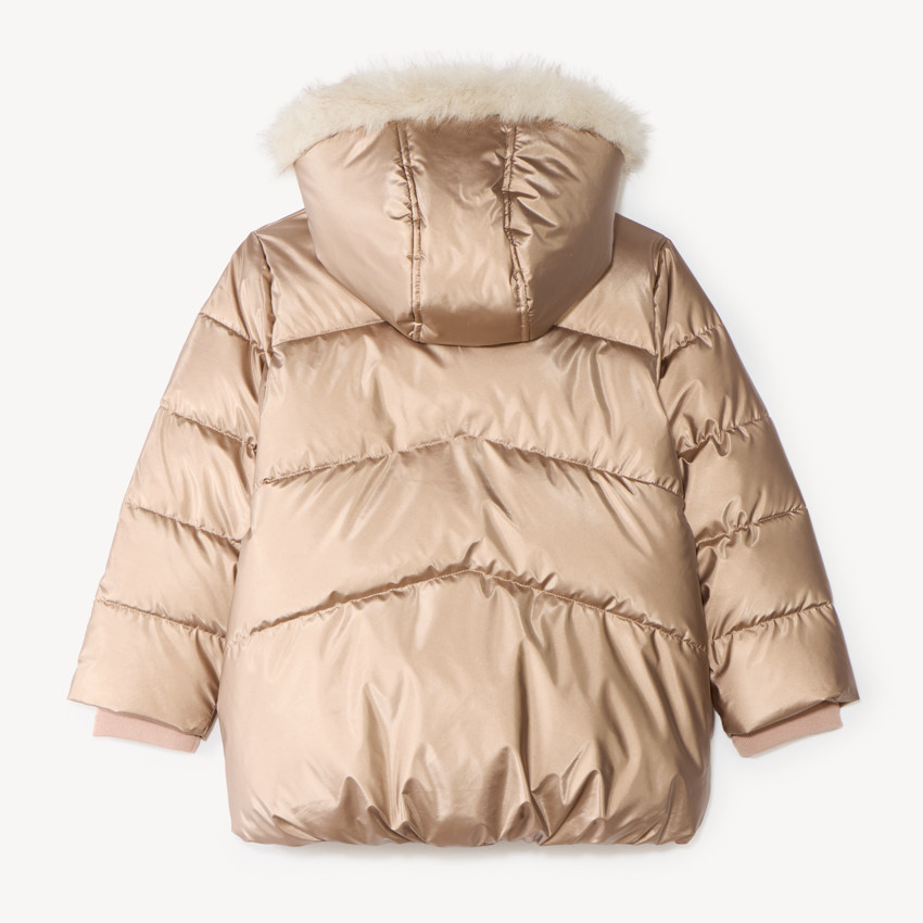 Chaleco de invierno para niña forrado de sherpa con capucha. 