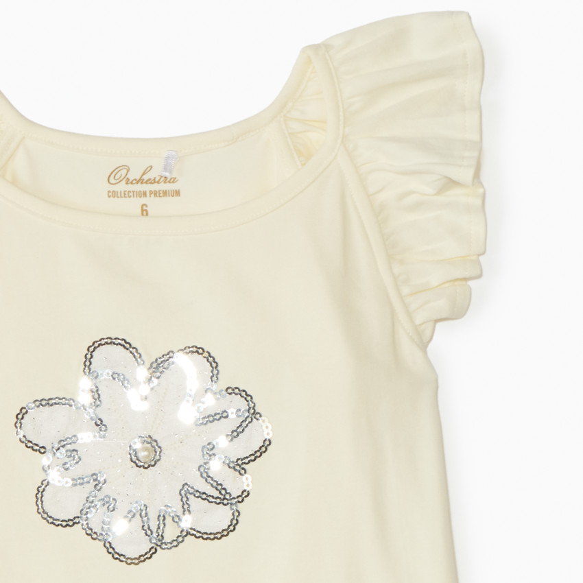 Camiseta sin mangas con detalles fantasía y flores de lentejuelas para niña 