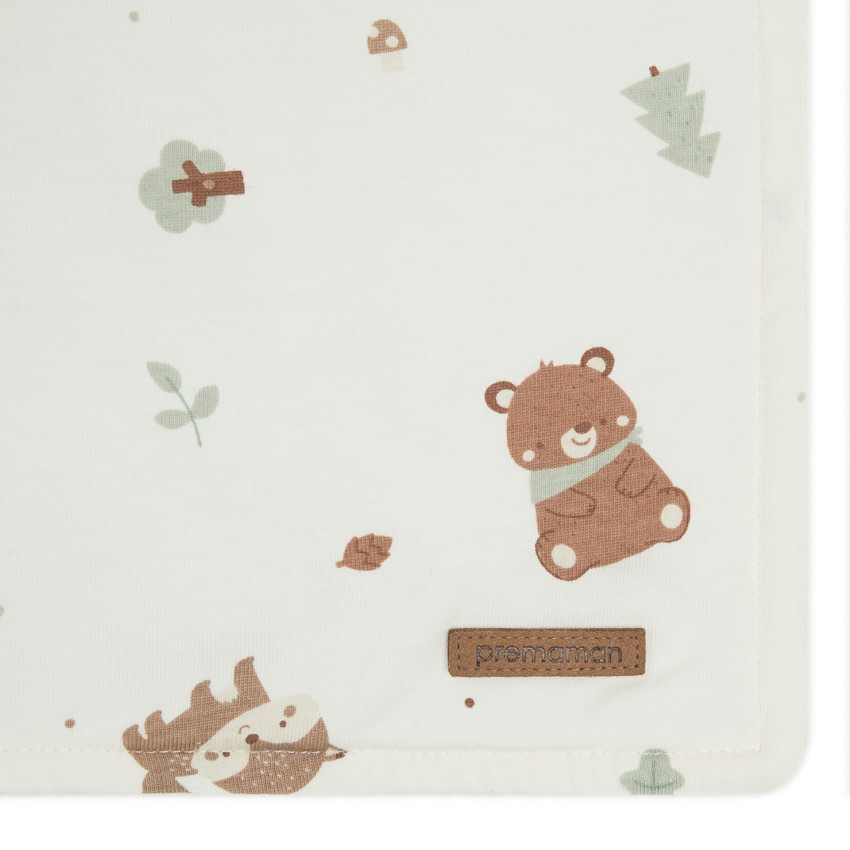 Manta bicolor 80 x 80 cm con estampado de animales Rey de los Bosques écru 