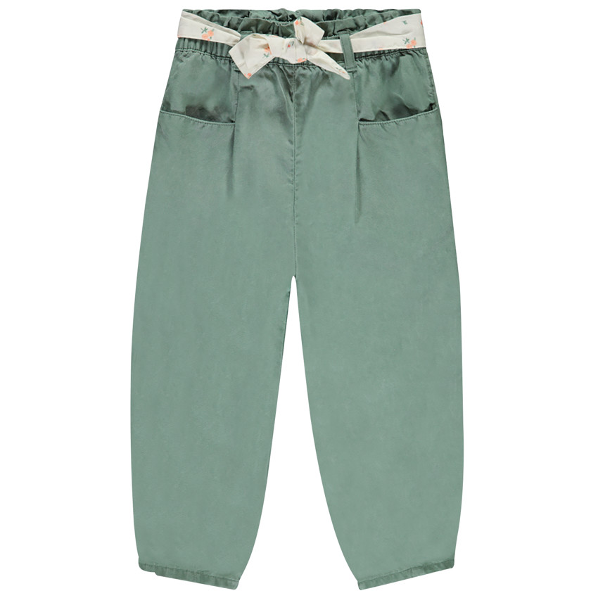 Pantalón de tela con cinturón para atar para niña 