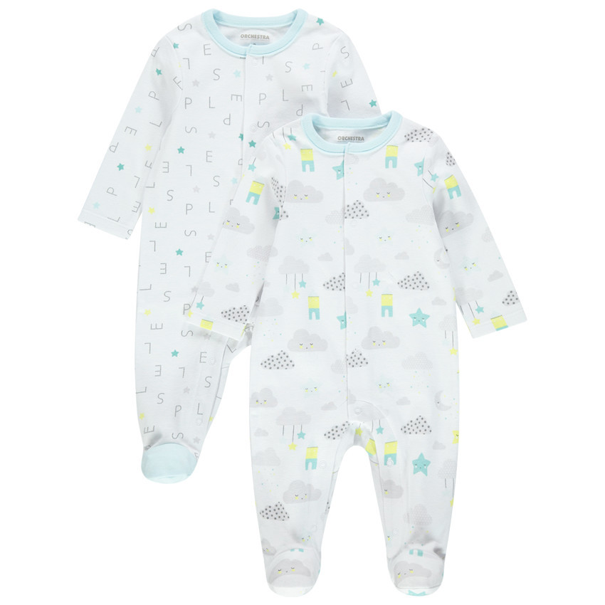 Pack de 2 peleles de algodón orgánico con estampado de nubes y letras 