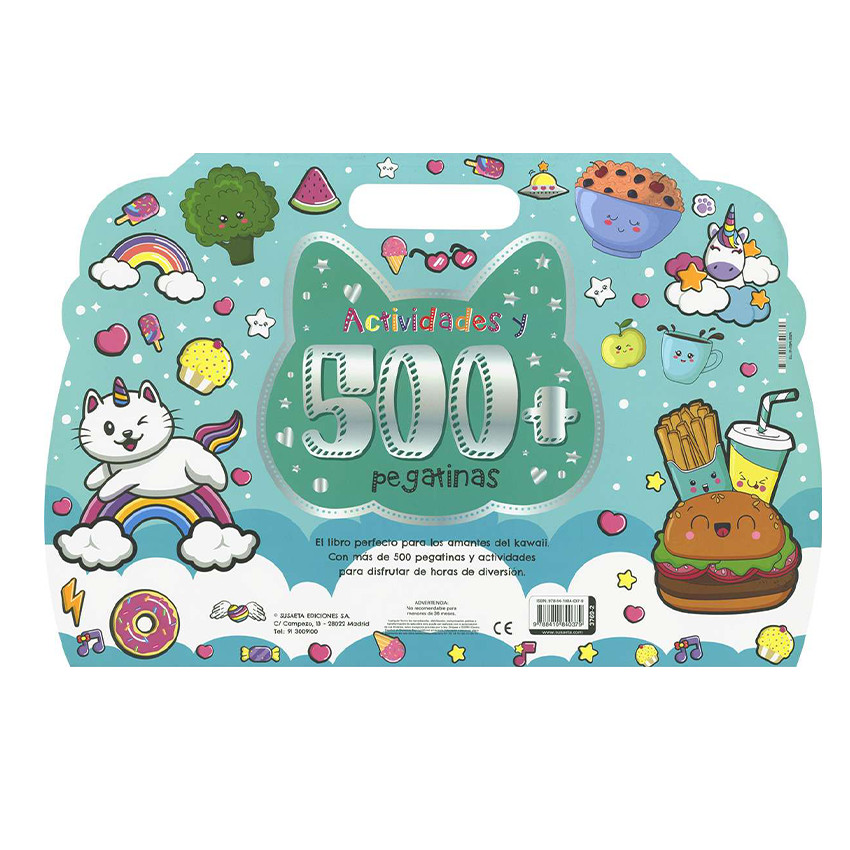 Libro de actividades Kawaii con 500 pegatinas y lápices de colores +5años 