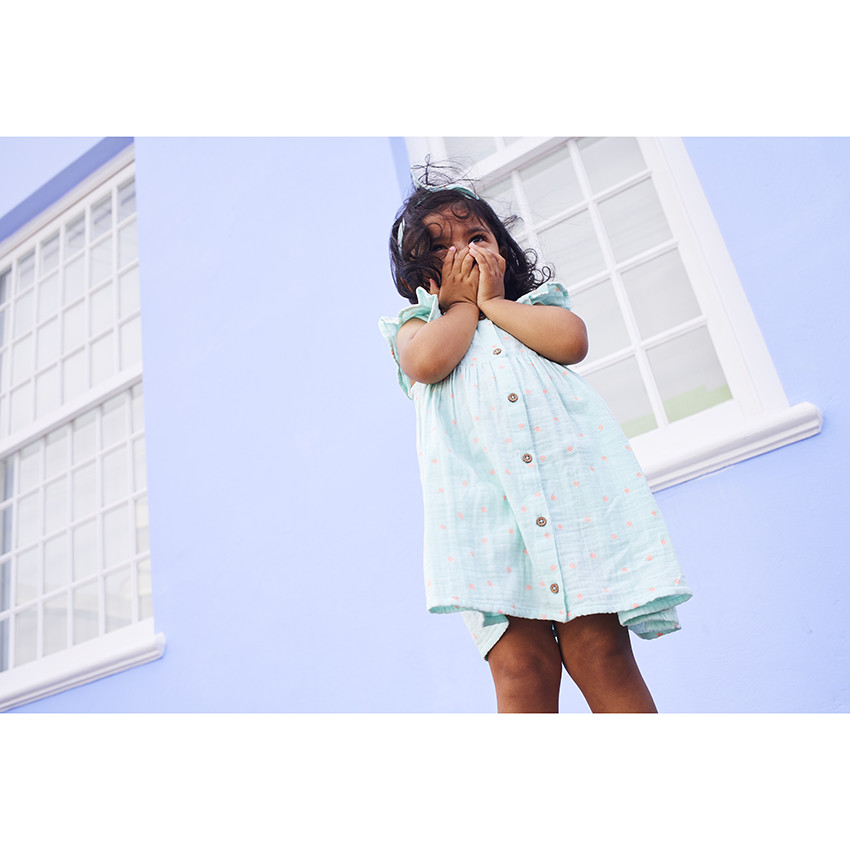Conjunto de 3 piezas vestido + pololo + diadema de lunares para niña 