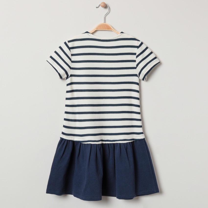 Vestido efecto 2 en 1 rayas y parche cerezas 