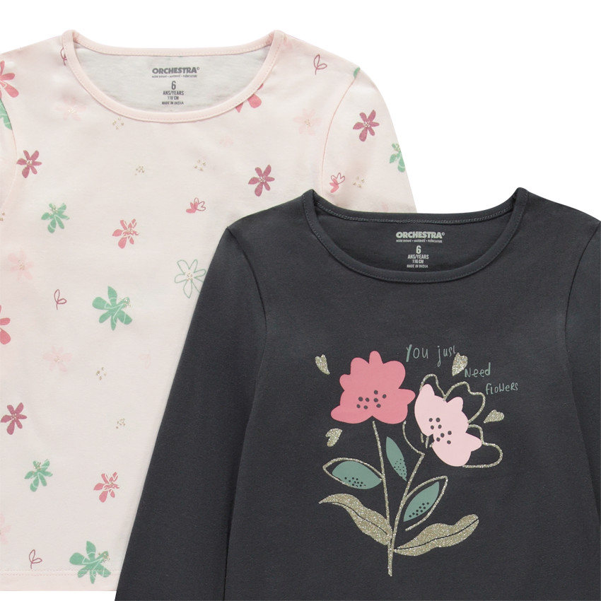 Pack de 4 camisetas de manga larga de punto para niña  Additional Pack de 4 camisetas de manga larga de punto para niña
