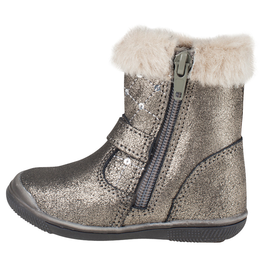 Botines de cuero de color plateado con lentejuelas de pelo sintético 