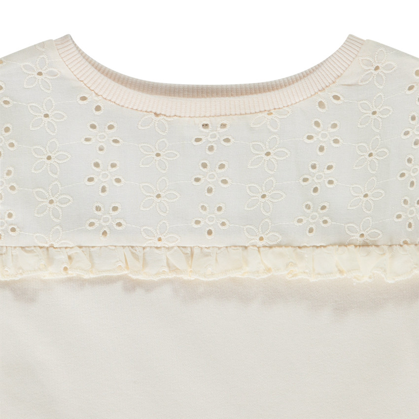 Sudadera en lana rayada con bordado inglés para niña Main Sudadera en lana rayada con bordado inglés para niña
